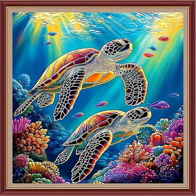 DMCXART Counted Cross Stitch Kits for Adults Needlepoint Kits Unprinted Cross Stitching Embroidery Kit 11CT Cross Stitch Supplies-Turtle Underwater World 18x18 inch
