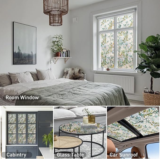 Donox Window Privacy Film, 3D Decorative Window Vinyl Decorative Stained Glass Window Film, Anti-UV Sun Blocker Heat Control for Home, 23.6 Inch x 6.5 Feet (with Installation Tool)