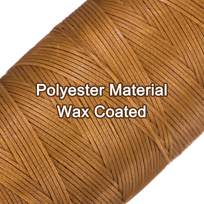 uxcell 150D 0.8mm Flat Waxed Thread 284 Yards Polyester Leather Sewing Waxed String Hand Stitching Cord for Leather Stitching Sewing Bookbinding DIY Craft Golden Yellow