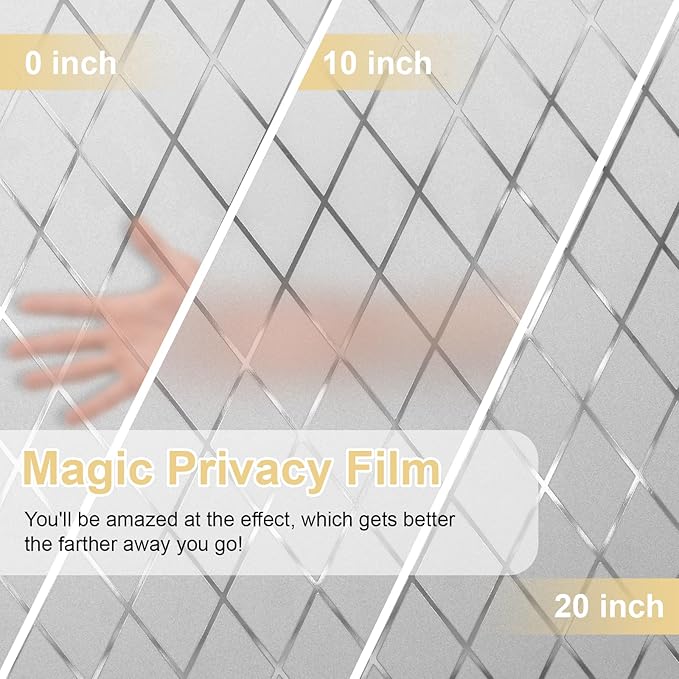 Window Privacy Film Decorative for Front Door, Bathroom Static Cling Stained Glass Sticker Opaque Heat Control UV Blocking Non-Adhesive for Home,Grid 23.6 x 78.7 inches