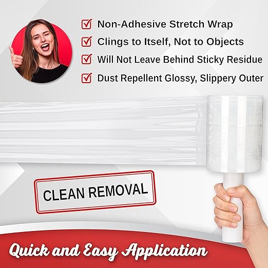 8 Pack Industrial Strength Mini Hand Stretch Wrap 5" 1000 Ft. Roll 80 Gauge Thick, Shrink Wrap Roll for Moving Supplies, Furniture, Pallets, Plastic Wrap for Packing, Heavy Duty Stretch Film