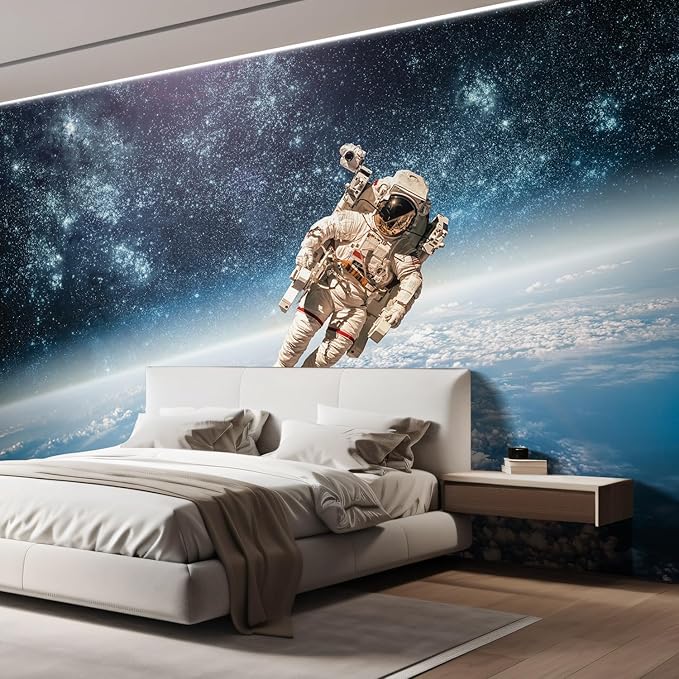 wall26 Wall Sticker/Wall Mural an Astronaut Floating About Planet Earth, Not Peel and Stick, Non-Woven Wallpaper Decorative for Bedroom, Living Room,Office - 132x144 inches