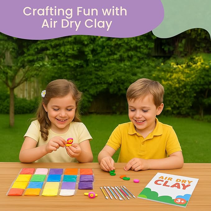 Air Dry Clay Kit – 24 Colors Soft Lightweight Air Clay for Kids & Adults, DIY Molding Clay with 8 Sculpting Tools & 60 Page Tutorial Booklet – Non Toxic Airdry Clay, Modeling Clay Air Dry for Crafts