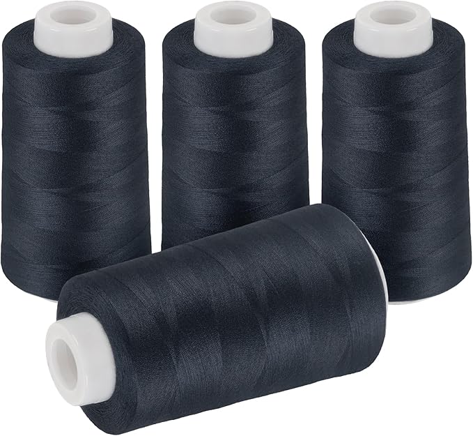 4 Pack Navy Blue Thread, 3000 Yards Denim Thread for Jeans, Polyester Sewing for Serger&Overlock, Quilting, Piecing, Sewing Machine