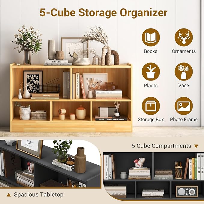 LOKO 2 Tier 5 Cube Bookcase, Open Shelf Storage Cabinet, Wooden Display Cabinet Shelf, Multipurpose Bookshelf for Living Room, Bedroom, Hallway, Home Office, Classroom (Yellow)