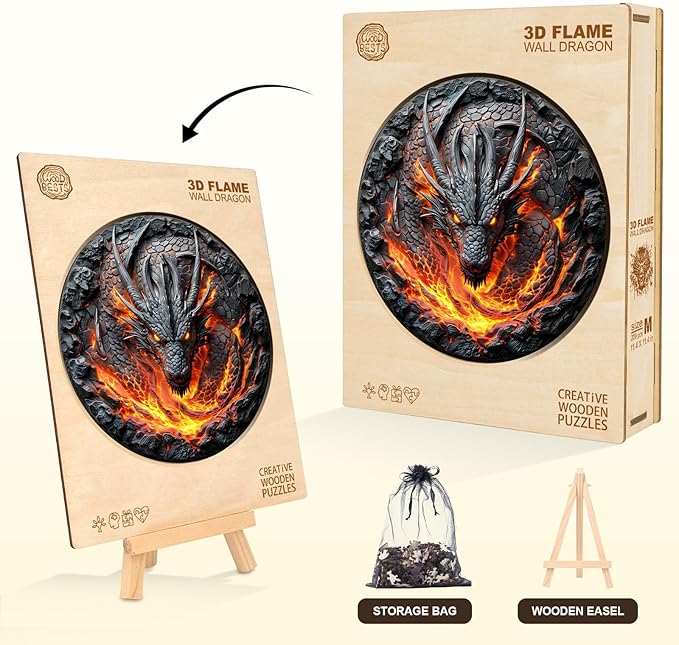 Wooden Puzzles for Adults, 3D Fire Dragon Puzzles, Wood Adult Puzzle, Birthday Gifts for Puzzle Lover (L-13.4 * 13.4 in 270pcs)