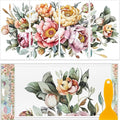 GLOBLELAND 4 Sheets Spring Peony Flowers Furniture Transfer 11.8x5.9inch Vintage Flowers Rub on Transfer UV Self-Adhesive Stickers Wall Art Craft for Bedroom Living Room Desk Table