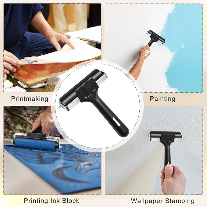 Coitak 1+1 Pcs Wooden Block Printing Baren with Rubber Brayer Roller, Block Printing Press Kit for Crafting, Printing, Inking, Stamping, Linocut