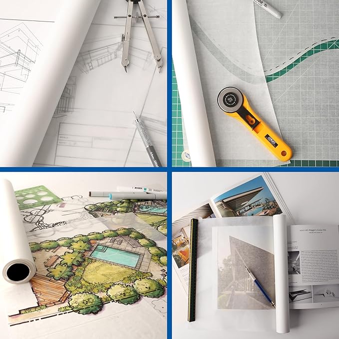 ALVIN 55W-C Lightweight Tracing Paper Roll, White, Suitable with Ink, Charcoal, Felt Tip Pen, for Sketching or Detailing - 18 Inches, 20 Yards, 1-inch Core