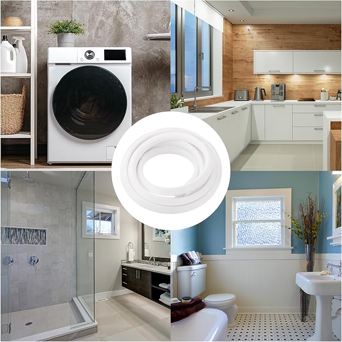 uxcell Flexible Molding Trim, 118 Inch Flexible Quarter Round Molding Silicone Peel and Stick Trim Self Adhesive Shower Water Barrier for Corner Decor Bathroom Kitchen, White