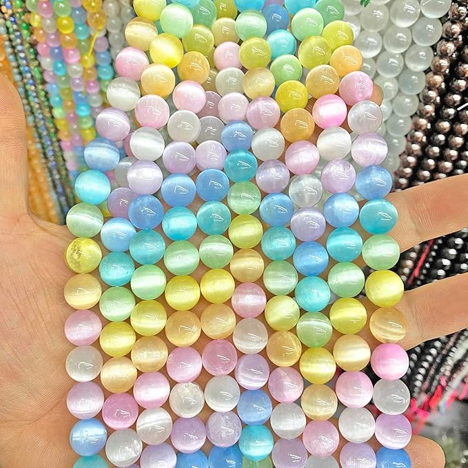 45PCS 8MM Natural Stone Colorful Selenite Gypsum Beads Round Loose Beads for Jewelry Making DIY Bracelet Necklace Accessories 15" Energy Healing Power Stone Beads