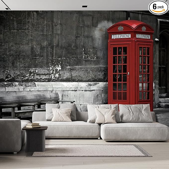wall26 Wall Sticker/Wall Mural British Phone Booth in London, Not Peel and Stick, Non-Woven Wallpaper Decorative for Bedroom, Living Room, Office - 100x144 inches