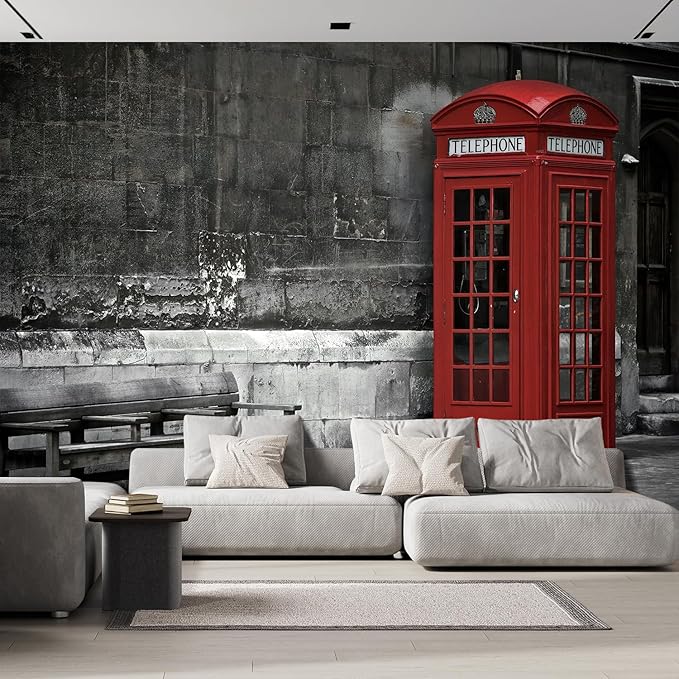 wall26 Wall Sticker/Wall Mural British Phone Booth in London, Not Peel and Stick, Non-Woven Wallpaper Decorative for Bedroom, Living Room, Office - 120x120 inches