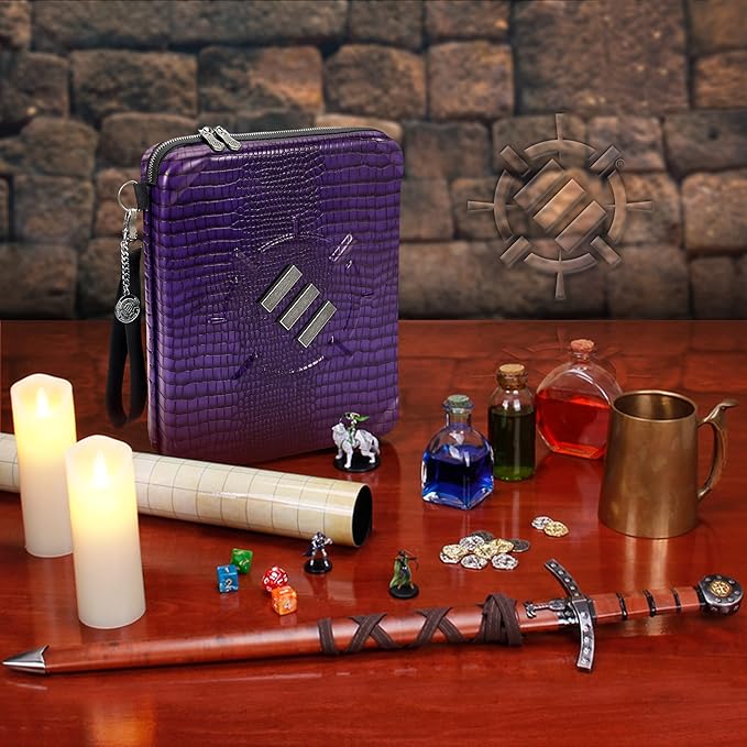 ENHANCE RPG Organizer Case - DnD Binder with Built-in Character Sheet Holder and Erasable Scribe Panel, Dice Rolling Area, Removable Pen Pouch, Miniature Foam Tray, Wrist Strap
