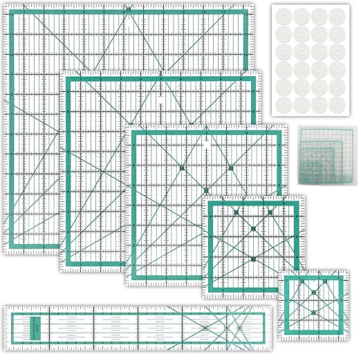6 Pcs Quilting Rulers and Templates, Quilt Ruler, Acrylic Square Ruler, with Silicone Non-Slip Mat and Storage Bag (3.5"x3.5", 5"x5", 8"x8", 10"x10", 12.5"x12.5", 2"x12")