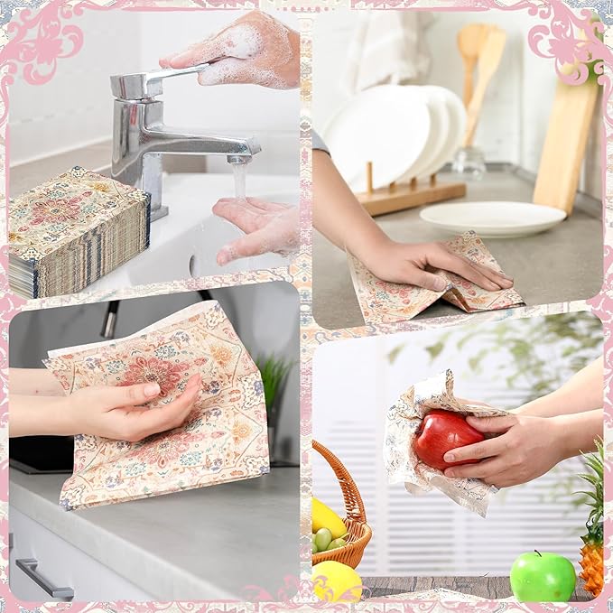 Yeaqee 100 Pcs Vintage Boho Napkins Paper Guest Towels 2 Ply Decoupage Napkins Disposable Decorative Hand Towel for Bathroom Kitchen Fall Wedding Party Dinner(Multicolor)