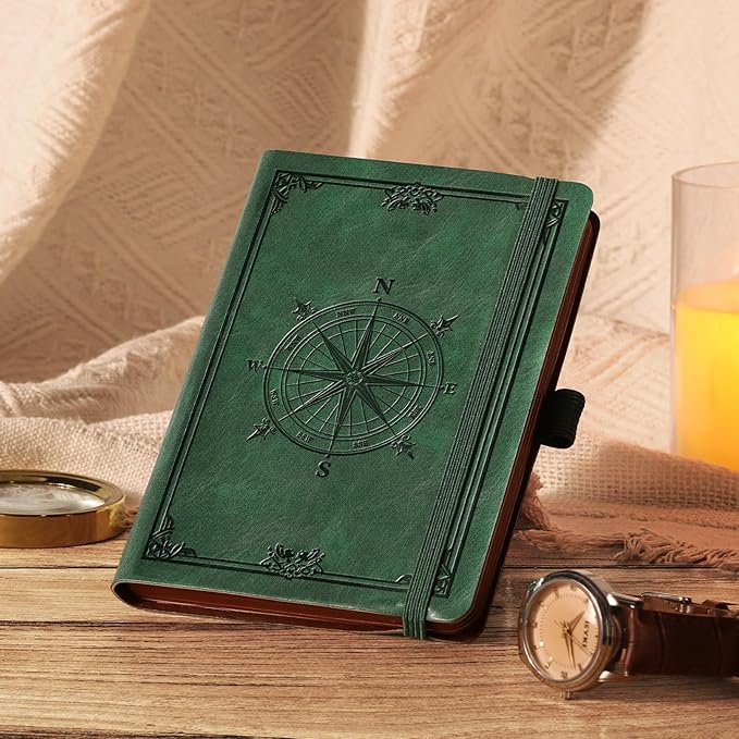 AHGXG Small Blank Pocket Journal Notebook for Men - 256 Numbered Pages B6 Mini Journal, Vintage Soft Leather Hardcover, 80gsm Paper, for Women Work Office School, 4.1'' X 5.7''- Dark Green