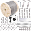 300FT 1/8" Wire Rope Kit, Vinyl Coated 304 Stainless Steel Wire Cable, 7x7 Strands 920LBS Breaking Strength, M5 Turnbuckle, String Light Hanging Kit for Outdoor, Garden, Clothesline