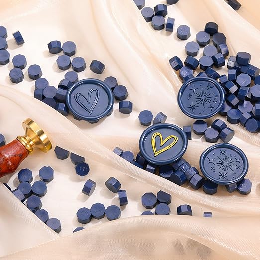 Yoption 360Pcs Navy Blue Sealing Wax Beads with 2 Spoons and 4 Tea Candles for Wax Seal Stamps, Cards, Wedding Invitations, Wine Packaging, Gift Wrap, Envelopes