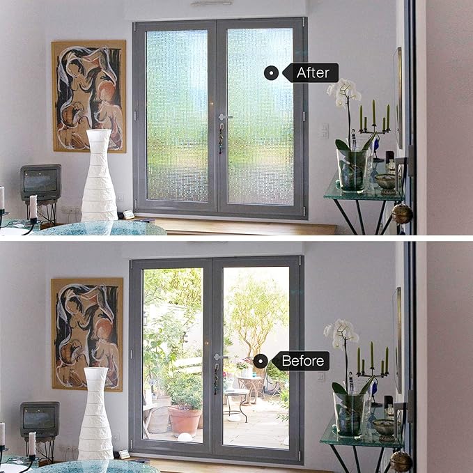 HIDBEA 3D Window Privacy Film - Rainbow Decorative Window Clings, Heat Control Glass Tint - 35.4" x 16.4 Feet, Mosaic Patterns