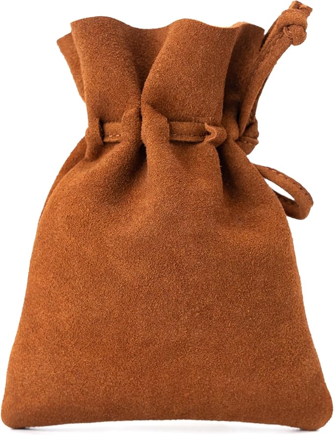 Medieval Drawstring Coin Pouch Bag, Leather Coin Pouch，Renaissance Drawstring Pouch Dice Bag, Small Coin Purse for Women/Men, Brown Swayze Suede