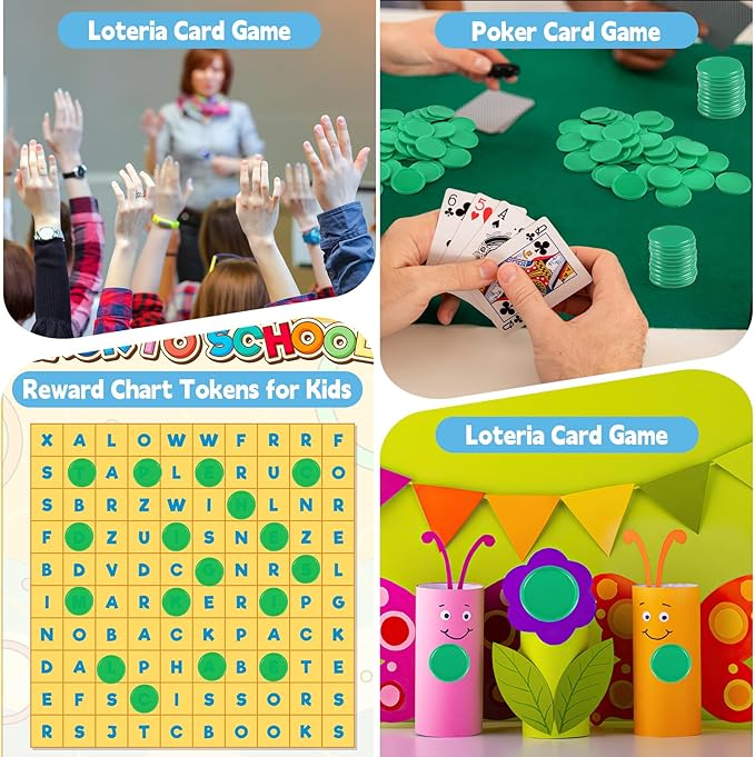 Coopay 1 1/2 Inches Plastic Poker Chips Learning Counters Disks Bingo Chip Counting Discs Markers for Math Practice and Poker Card Game Tokens, Teaching Rewards, 200 Pieces (Green)