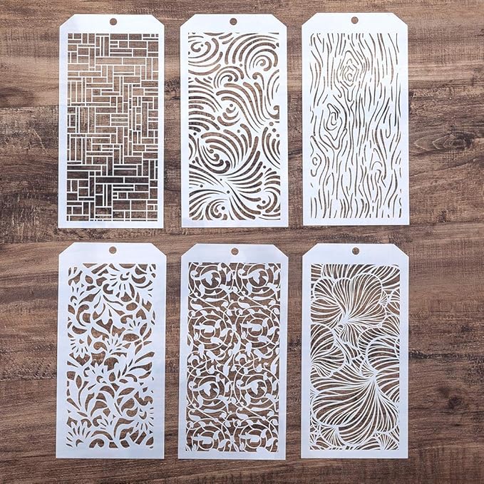 DIY Decorative Stencil Template for Scrapbooking Painting on Wall Furniture Crafts,Set of 6 (Tree Grain)