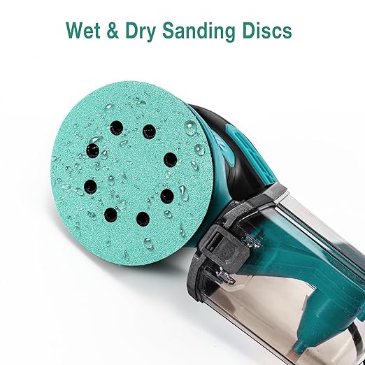 5-Inch 8-Hole Wet Dry Sanding Discs 320 Grit, Polyester Film Backed Heavy-Duty Hook and Loop Sandpaper for Random Orbital Sander, 50-Pack