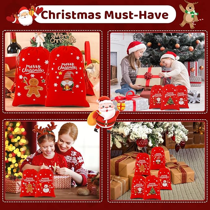 Tapleap Velvet Coth Christmas Bags with Drawstring, 50Pcs 4x6 for Wrapping Christmas Party Favors or Gifts for Friends, Small Bussiness, Palm Crosses, Customers