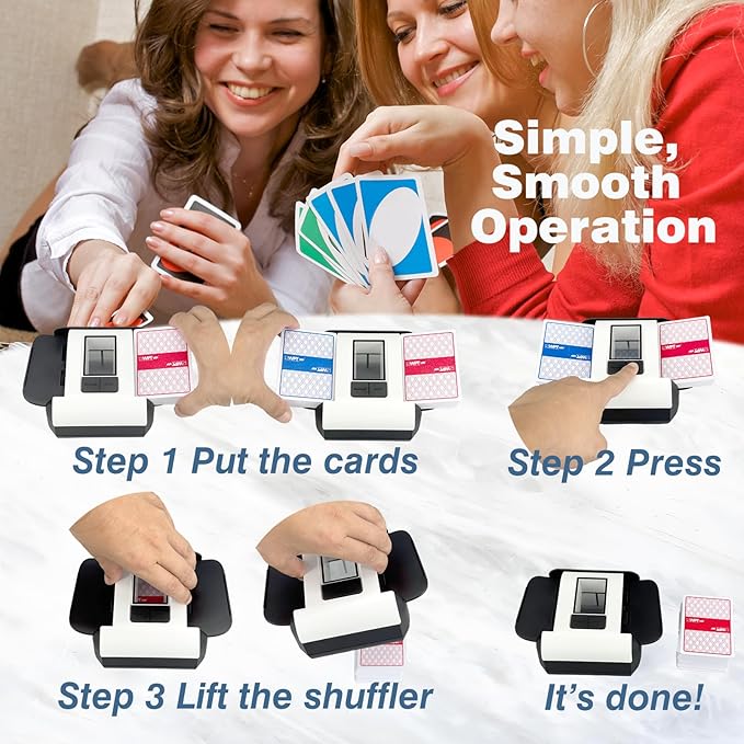 Rechargeable Automatic Card Shuffler,Auto & Manual Modes,1-2 Deck Capacity,Low Noise Design,Perfect for Poker, Rummy,Spades & All Card Games,Portable for Home, Travel, or Game Nights (Black)