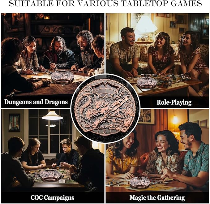 DND Dice Set Roulette: Fidget D4 D6 D8 D10 D10% D12 D20 All in One Metal D&D Spinner Dice - Cool Role Playing Dice Gifts for Dungeons and Dragons TRPG MTG Games Lover Players (Ancient Red)