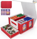 AFIING Commander Deck Box for MTG/EDH, Fits 400+ Double-Sleeved Cards, with Display Window, 4 Removable Deck Cases, Dividers, Dice Tray & Handle, Card Holders for TCG (White Red)