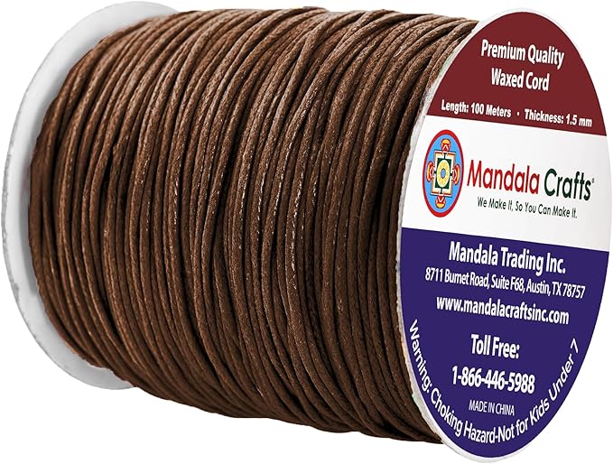 Mandala Crafts 1.5mm 109 Yards Bistre Brown Cotton Waxed Cord for Jewelry Making Bracelet Cord Waxed String - Beading String Thread Jewelry Cords for Necklaces String