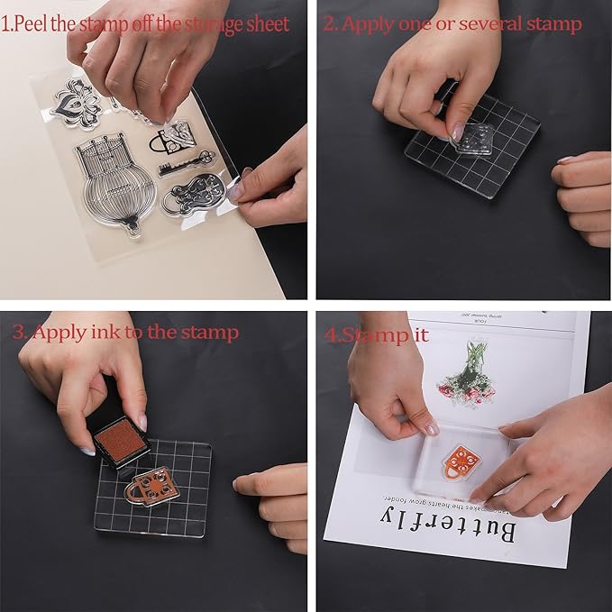 Whaline 6 Pieces Acrylic Stamp Block Clear Stamping Tools Set with Grid Lines for Scrapbooking Crafts Card Making, Assorted Sizes