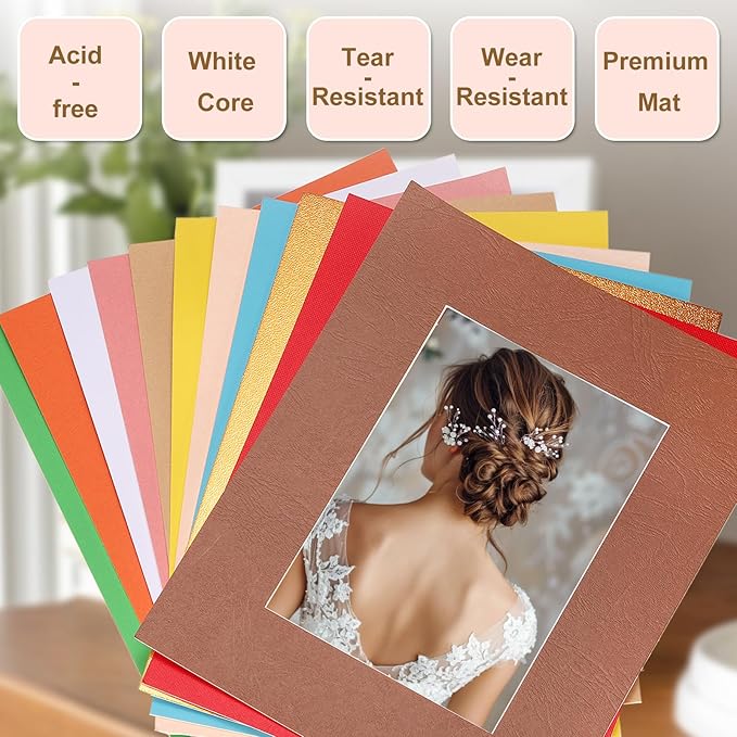 Picture Mats, 8 x 10 for 5 x 7 Pictures Acid Free White Core Bevel Cut Frame Mattes for Display Art Measuring, Green