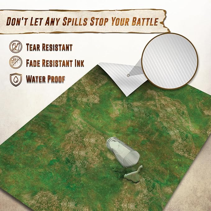 Battle Game Mat for DND - [48" x 72"] Wargaming Tabletop Map - Gaming Board for Warhammer 40k, Dungeons and Dragons, Wargame RPG - Vinyl Gaming Grass Terrain