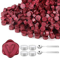 Yoption 360Pcs Burgundy Sealing Wax Beads with 2 Spoons and 4 Tea Candles for Wax Seal Stamps, Cards, Wedding Invitations, Wine Packaging, Gift Wrap, Envelopes