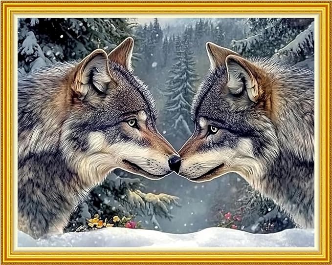 Hopeart Stamped Cross Stitch Kits for Beginner Embroidery Kits for Beginners Adults DIY 11CT Cross Stitch Patterns Needlepoint Kits Crossstitching Kits-Couple Wolf 16x20 inch