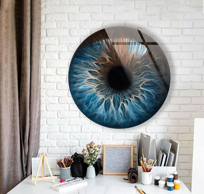 My Photostation.com 27.5''(70cm) Diameter Eye Round Blue Glass Wall Art Tempered Glass Printing Wall Decor Large Wall Art Wall Hangings