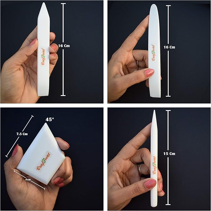 CrafTreat Teflon Bone Folder and Scoring Tool Set - Large, Ergo Square, Lifter and Burnisher - Paper Scorer, Card Folder, Binding Tool, Leather Burnisher - Smooth, Non Stick, Ergonomic Craft Tool