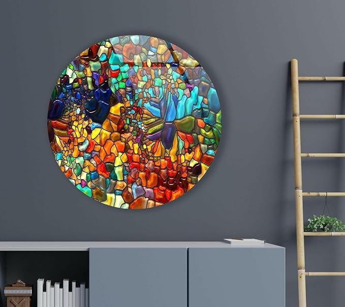 My Photostation.com 10''(25cm) Diameter Red Mosaic Round Glass Wall Art Tempered Glass Printing Wall Decor Large Wall Art Wall Hangings