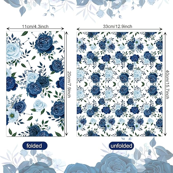 60 Pack 3 Styles Floral Napkins-Blue Party Supplies Vintage Flower Paper Napkins Tea Party Decorations for Birthday,Baby Shower, 12.9 * 15.7 inch
