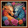 DMCVIVR Stamped Cross Stitch Kits for Adults Beginners Embroidery Kits 11CT Needlepoint Kits Cross Stitch Patterns Embroidery Patterns&Colored Dragon Flower 18x18 inch