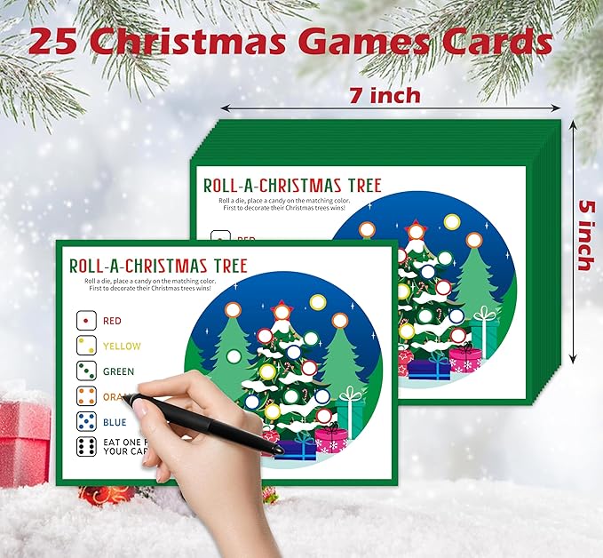 Roll A Christmas Tree Dice Game, Christmas Games for Families & Large Groups-25 Players, Xmas Party Games for Adults, Green Theme Winter Holiday Decorations White Elephant Gifts Ideas