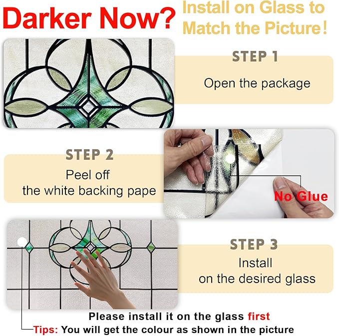3D Stained Glass Window Privacy Film, Heat Control UV Blocking Static Cling Decorative Window Film for Bathroom,Front Door,Home Non Adhesive,23.6 x 35.4 inches Verdant Whispers