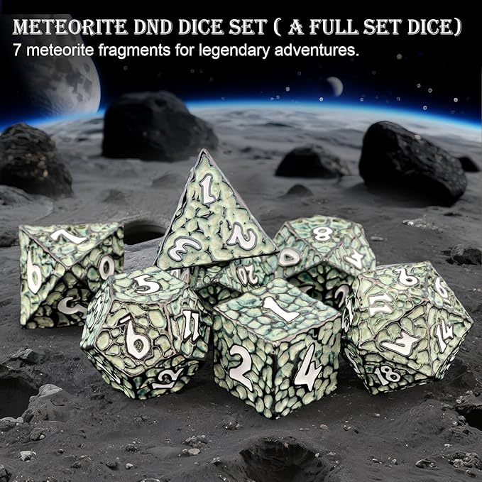 Haxtec Metal DND Dice Set Polyhedral D&D Dice Compatible with Dungeons and Dragons Gift TTRPG Black Green Metal Dice
