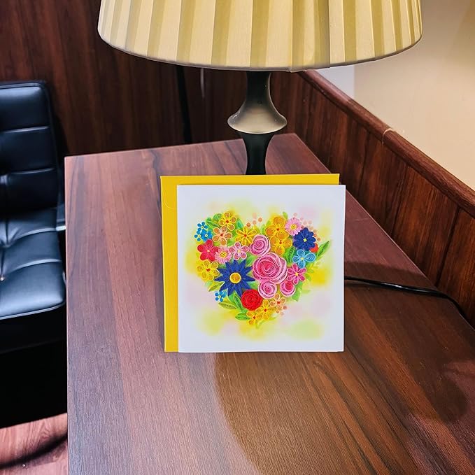 Quilling Cards, handmade card, quilled cards with Handmade Art Quilling birthday card for women, Birthday card, mother... colorful heart design (Flowers Heart 2)