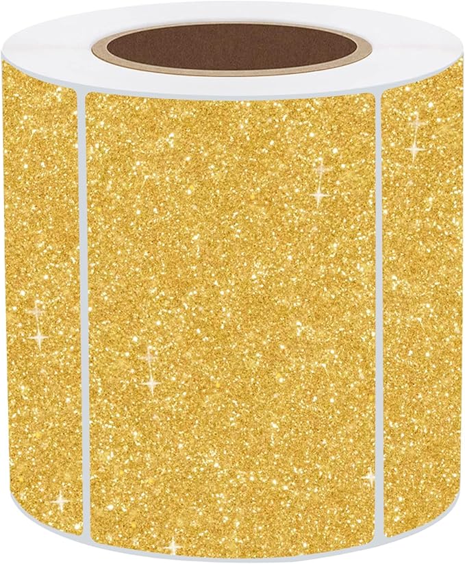 3x2 Inch Holographic Thermal Labels, Glitter Gold Thermal Sticker Labels, Waterproof Thermal Printer Stickers for Price, Barcode, Name, Custom Logo Design, 200 Pcs/Roll