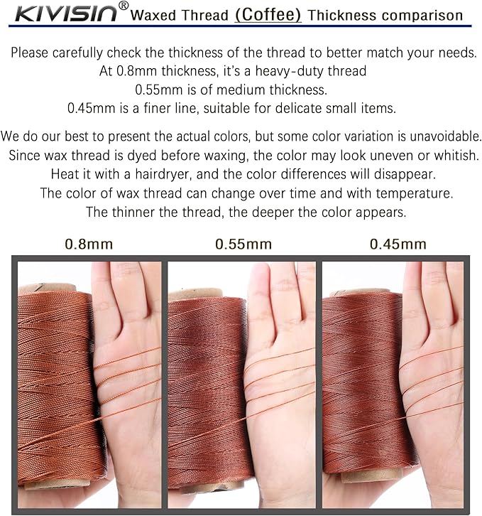 Thin Wax Polyester Thread, 0.45mm, 547 Yards, 3 Ply Round Waxed Cord Strings for Sewing, Beading, Binding, Micro Braiding, Fine Leather Craft and Micro Macrame Jewelry - Copper Color