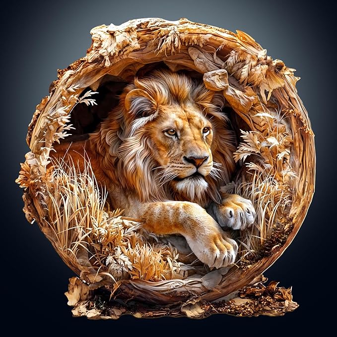 KAAYEE Wooden Puzzles for Adults, 3D Vision Effect Lion King Wooden Jigsaw Puzzles 300 PCS Unique Shape Advanced Wood Puzzle Adult, Fathers Birthday Family Game (L-13.4 * 13.4in)